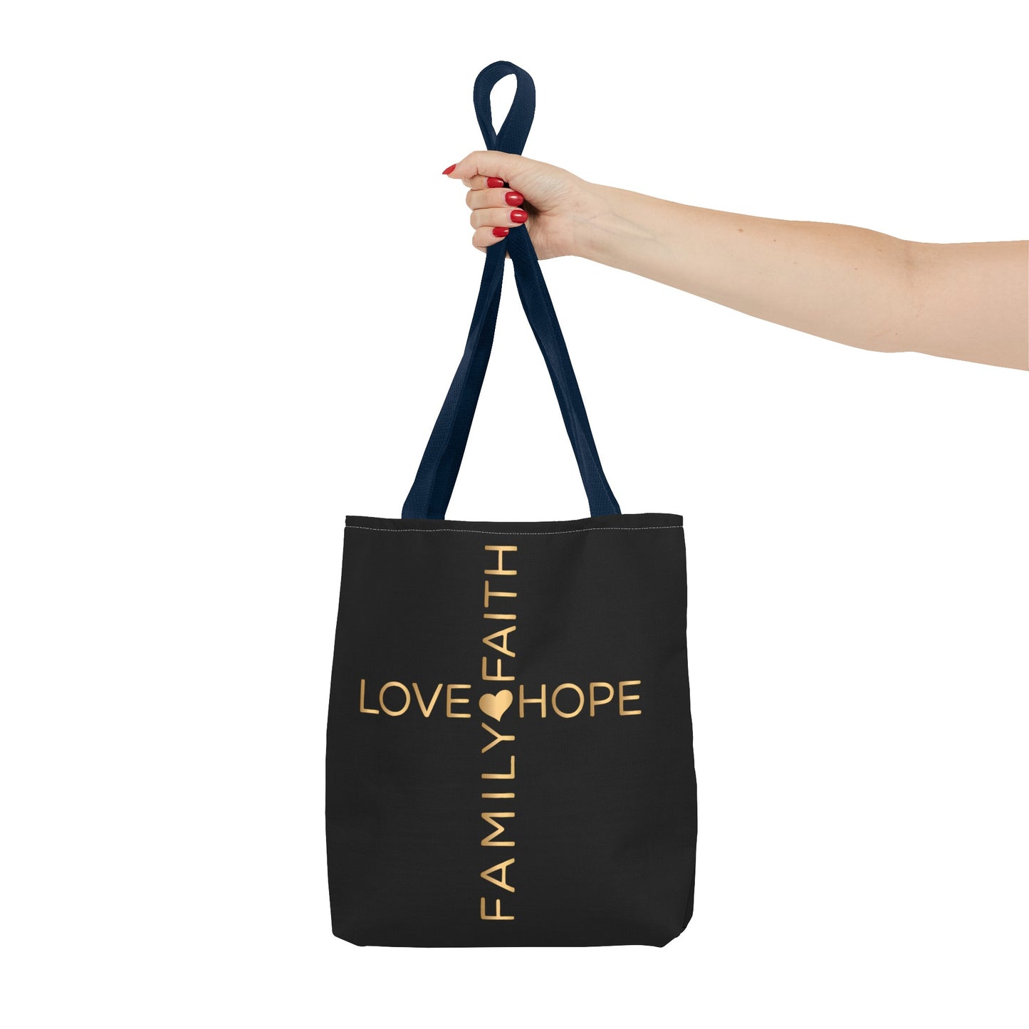 Love Hope Faith Family Cross Tote Bag (AOP)