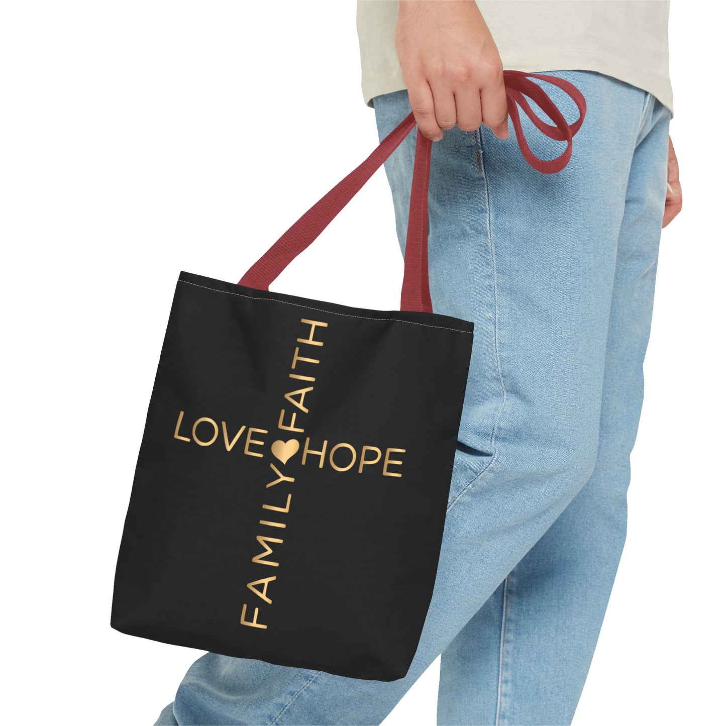 Love Hope Faith Family Cross Tote Bag (AOP)