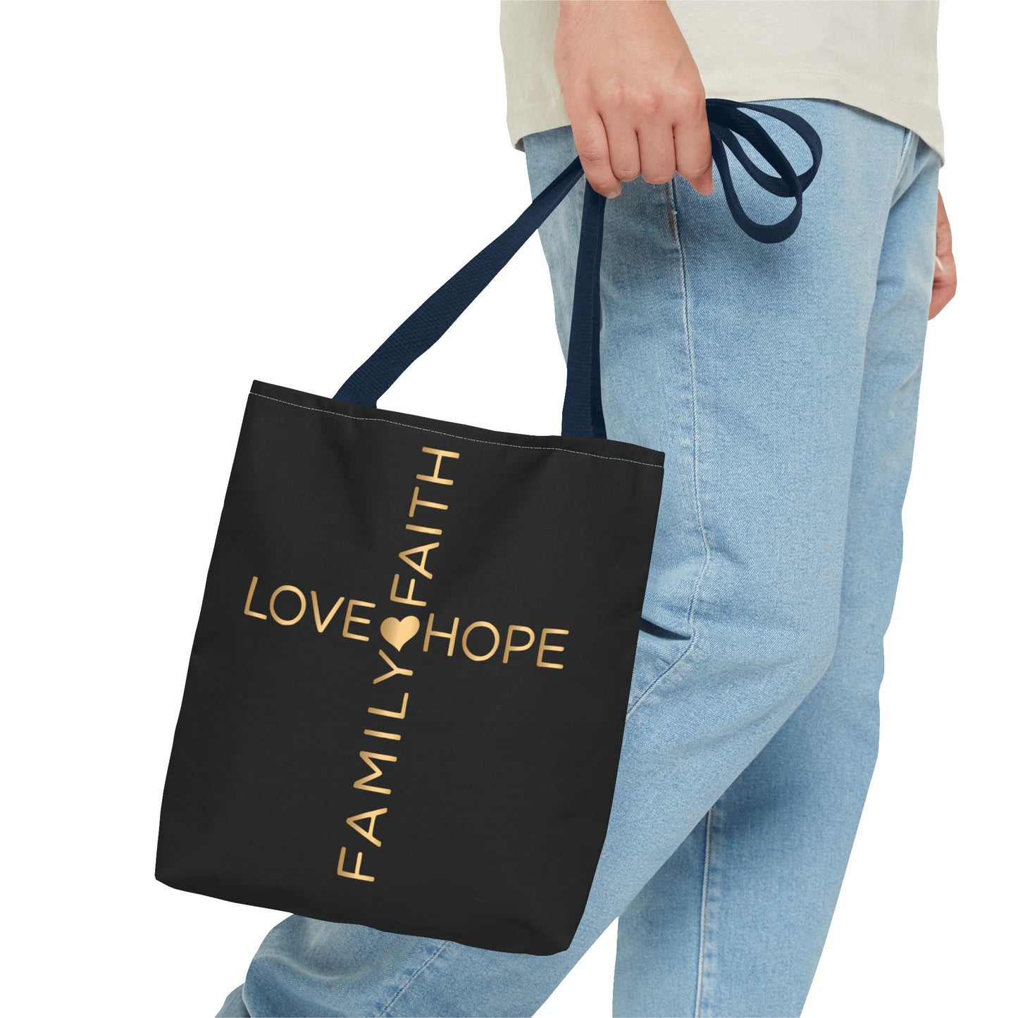 Love Hope Faith Family Cross Tote Bag (AOP)