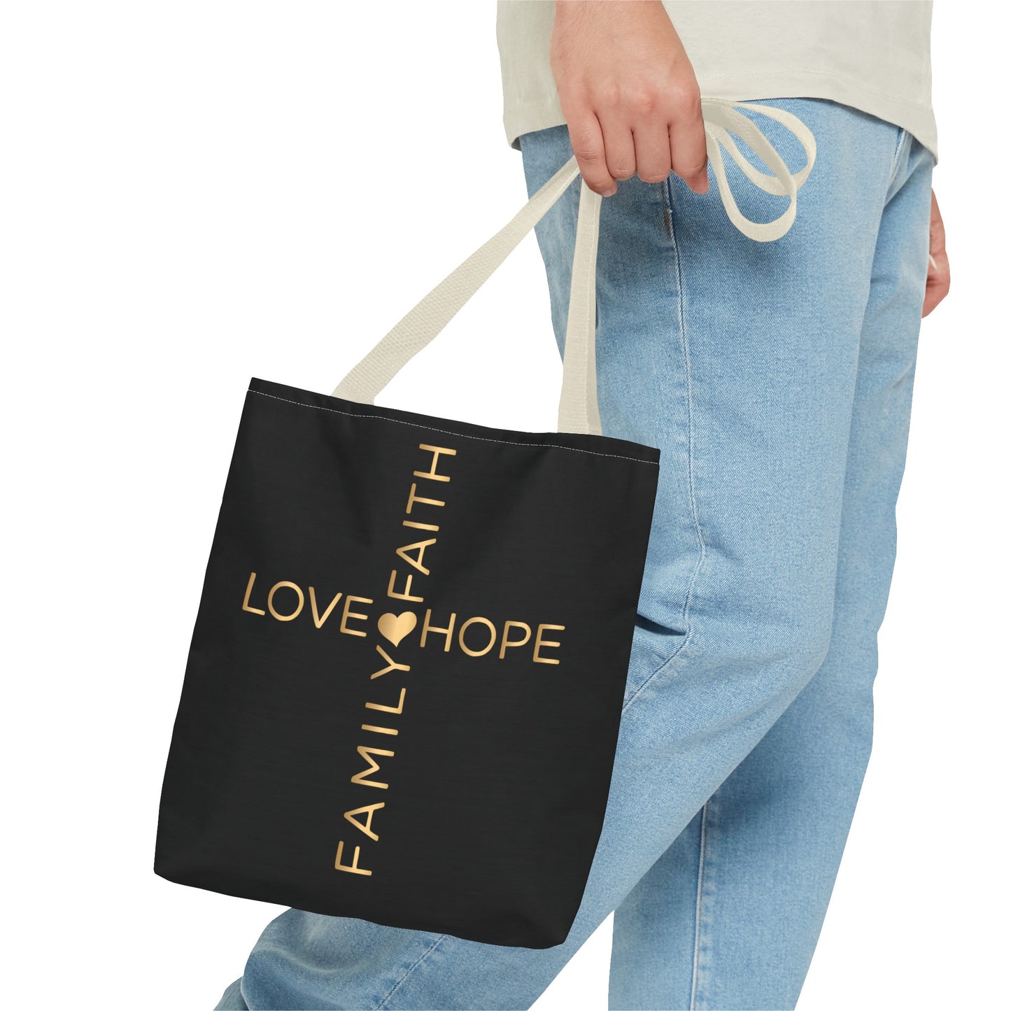 Love Hope Faith Family Cross Tote Bag (AOP)