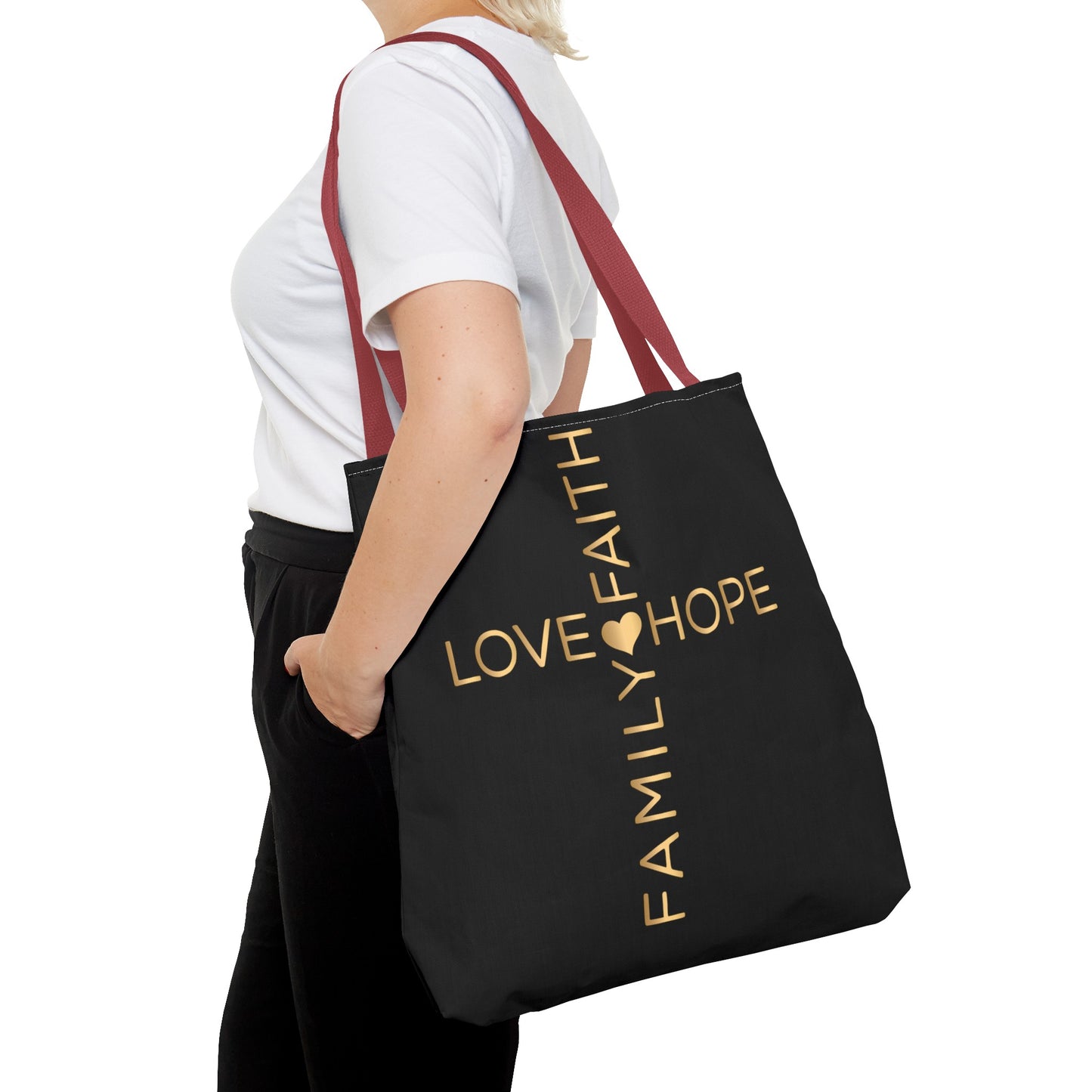 Love Hope Faith Family Cross Tote Bag (AOP)
