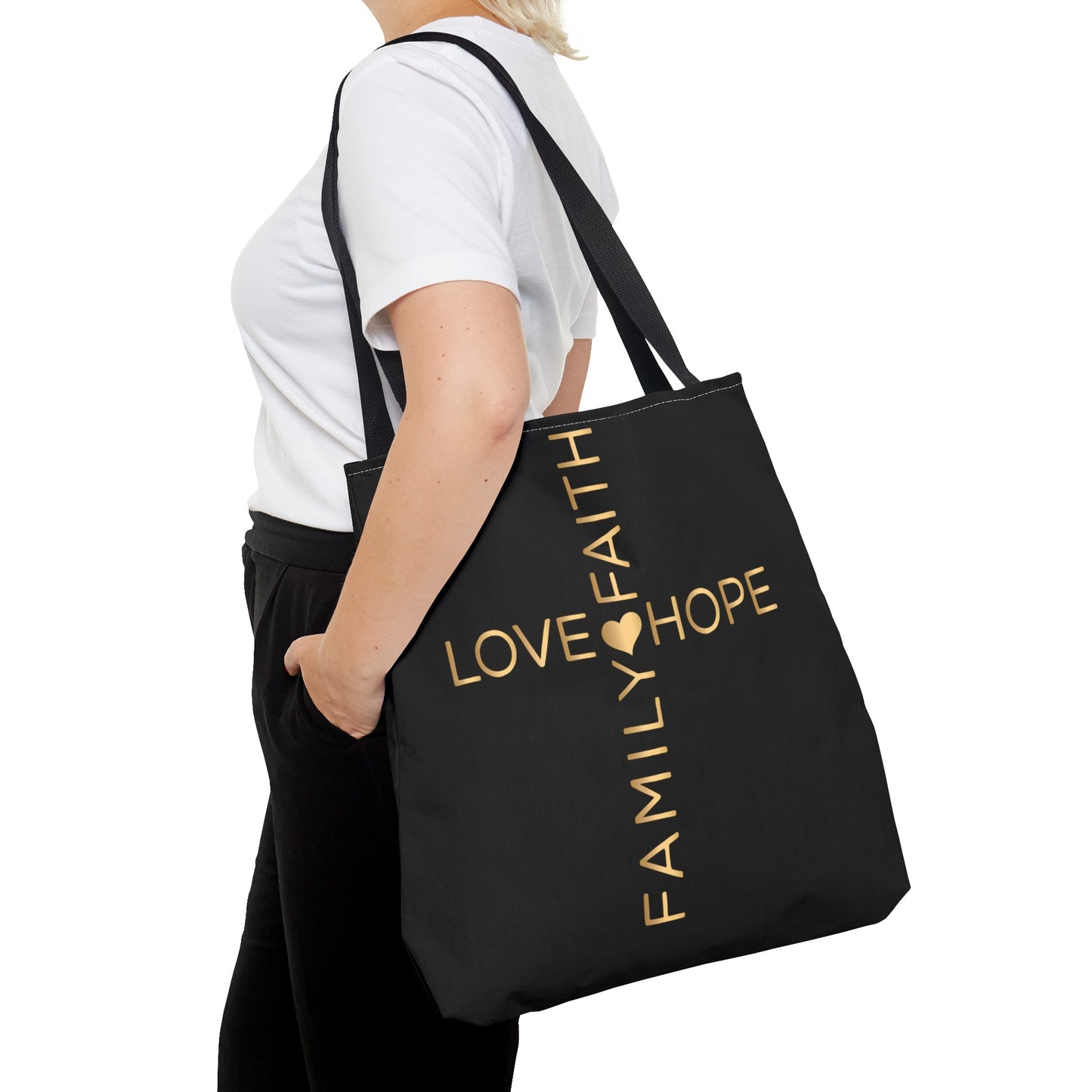Love Hope Faith Family Cross Tote Bag (AOP)