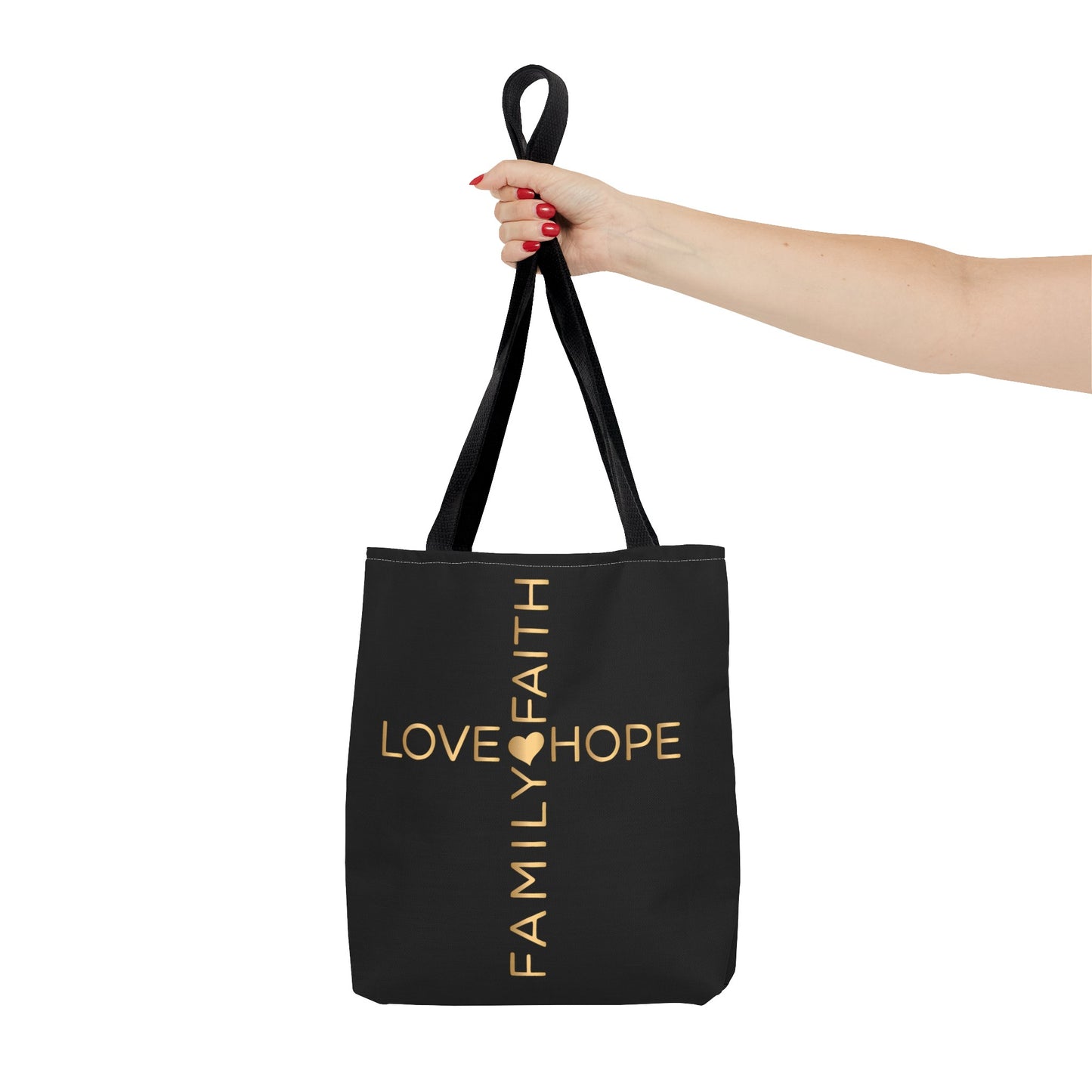 Love Hope Faith Family Cross Tote Bag (AOP)