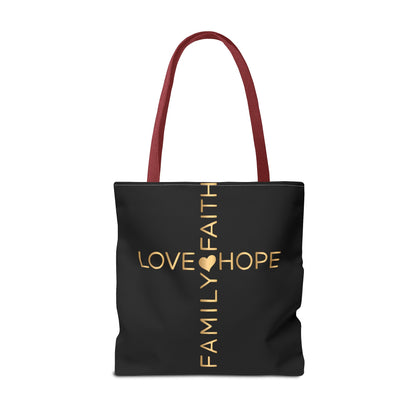 Love Hope Faith Family Cross Tote Bag (AOP)