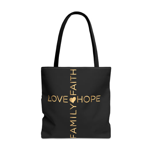 Love Hope Faith Family Cross Tote Bag (AOP)