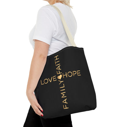 Love Hope Faith Family Cross Tote Bag (AOP)