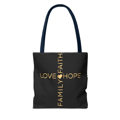 Love Hope Faith Family Cross Tote Bag (AOP)