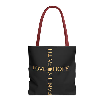 Love Hope Faith Family Cross Tote Bag (AOP)