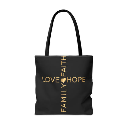Love Hope Faith Family Cross Tote Bag (AOP)