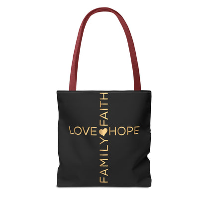 Love Hope Faith Family Cross Tote Bag (AOP)
