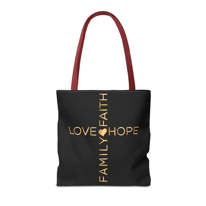 Love Hope Faith Family Cross Tote Bag (AOP)