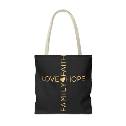 Love Hope Faith Family Cross Tote Bag (AOP)
