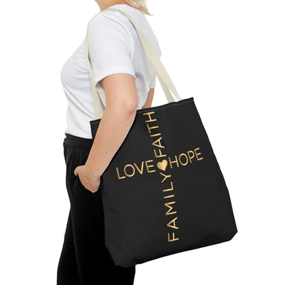 Love Hope Faith Family Cross Tote Bag (AOP)
