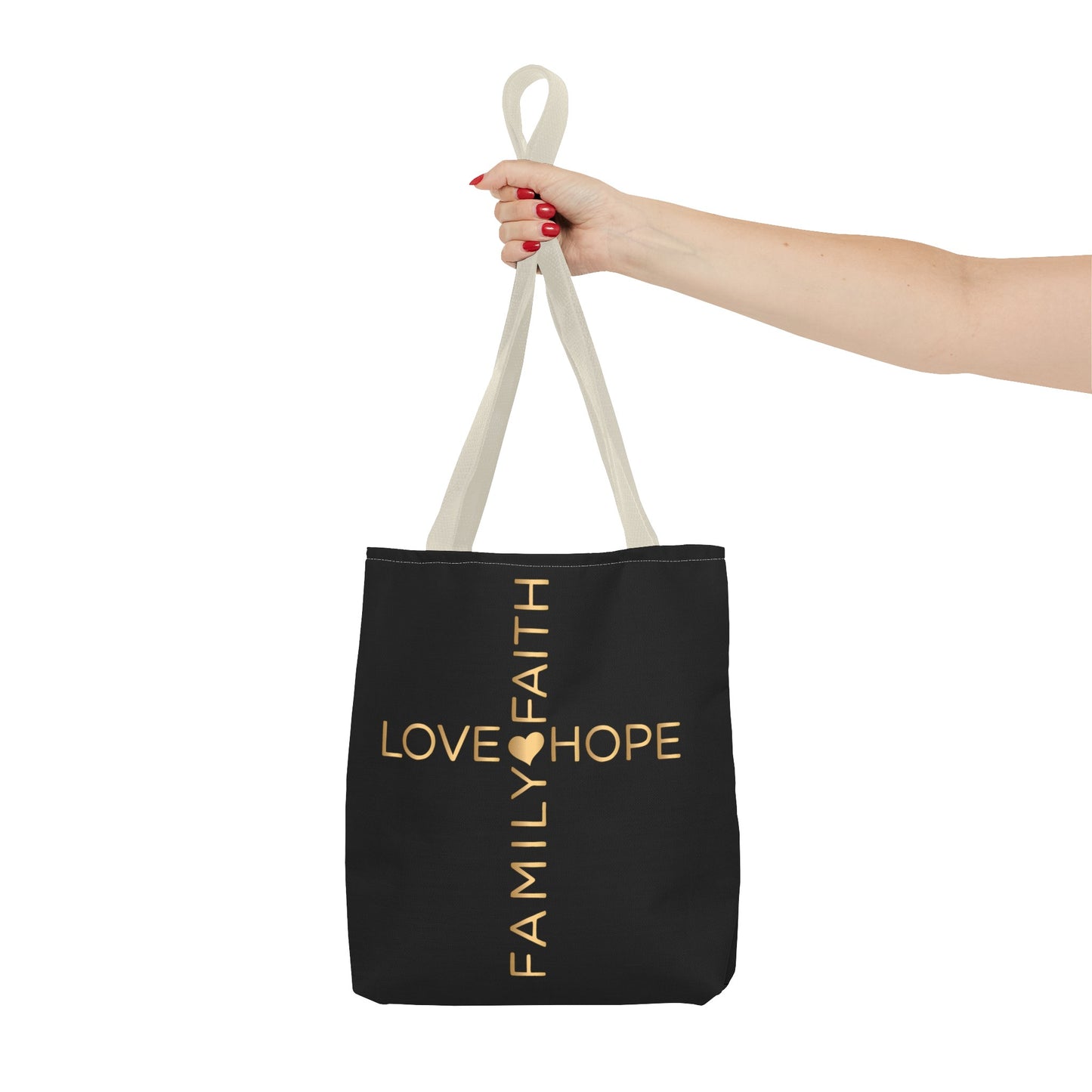 Love Hope Faith Family Cross Tote Bag (AOP)