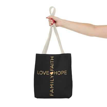 Love Hope Faith Family Cross Tote Bag (AOP)