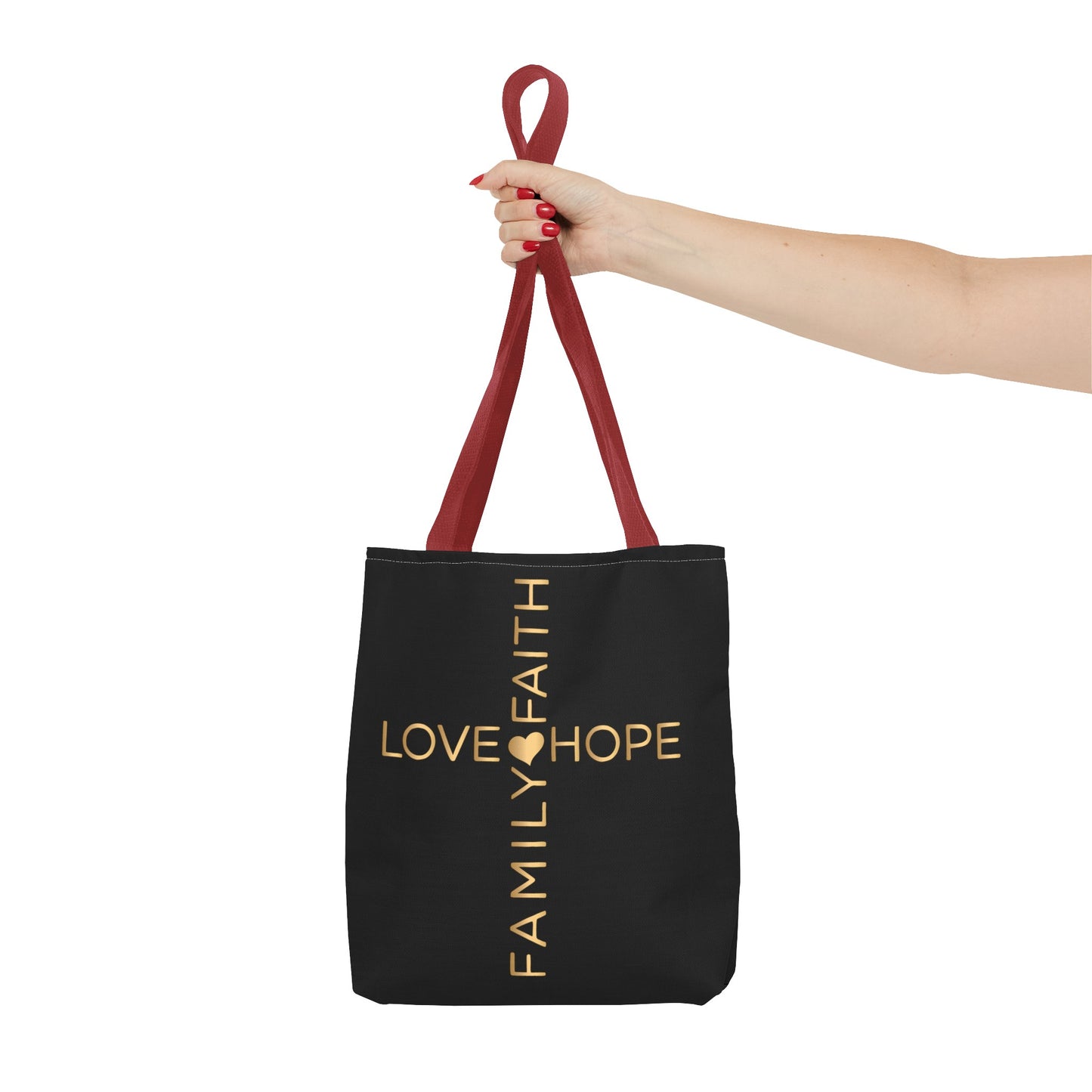 Love Hope Faith Family Cross Tote Bag (AOP)