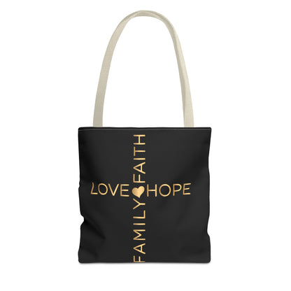 Love Hope Faith Family Cross Tote Bag (AOP)