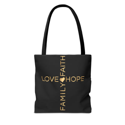 Love Hope Faith Family Cross Tote Bag (AOP)