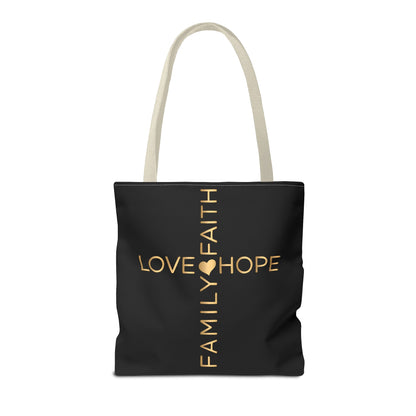 Love Hope Faith Family Cross Tote Bag (AOP)
