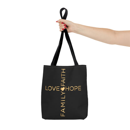 Love Hope Faith Family Cross Tote Bag (AOP)