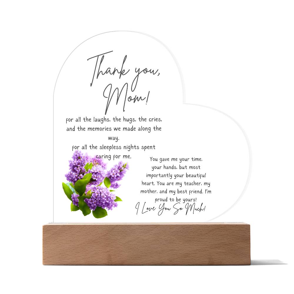 Mom's Appreciation Acrylic Heart Plaque w/ Flower Bouquet Bundle