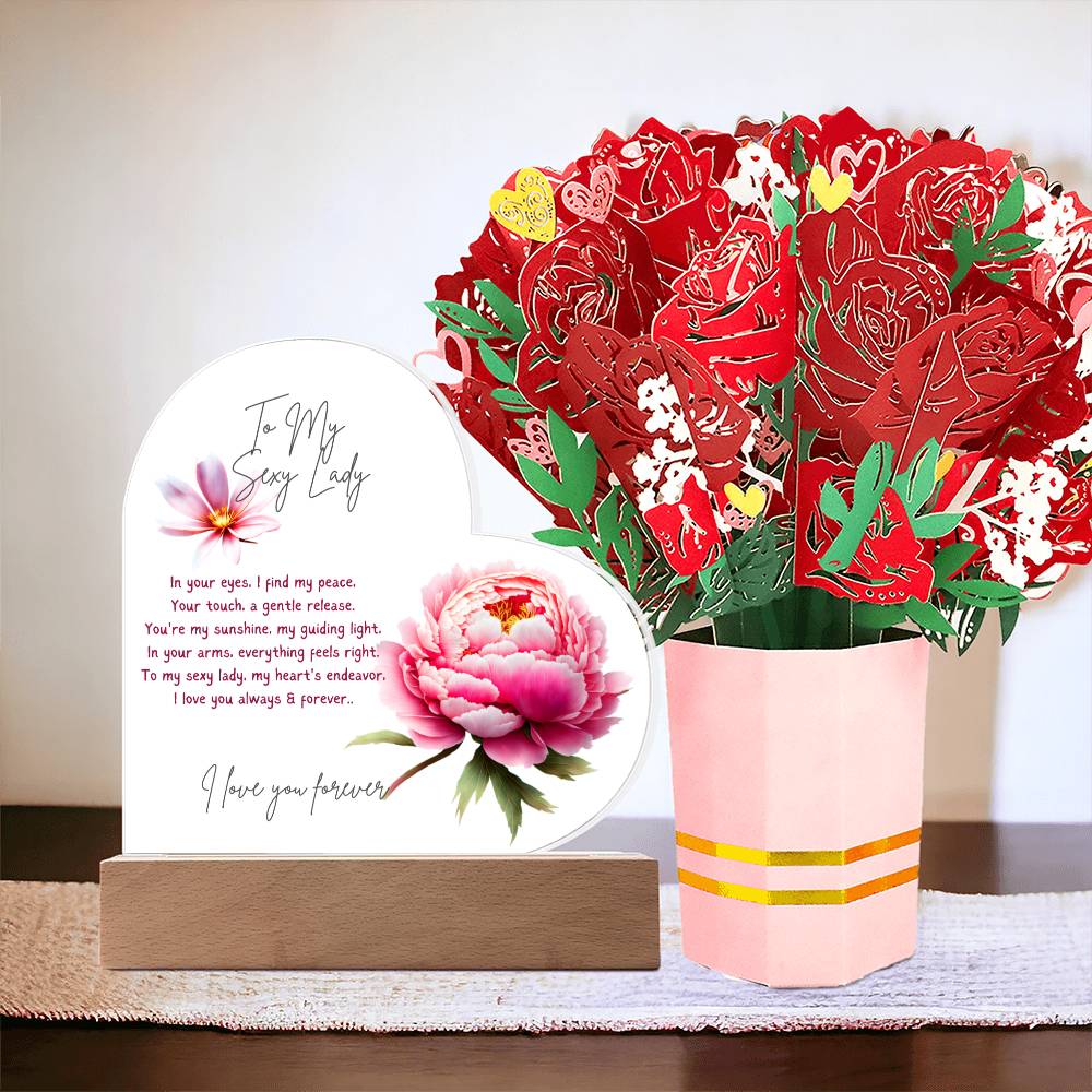 To My Sexy Lady Printed Acrylic Heart w/ Flower Bouquet Bundle