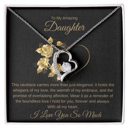 Daughter's Forever Heart Necklace with Message Card & Sweet Devotion Flower Bouquet  Bundle