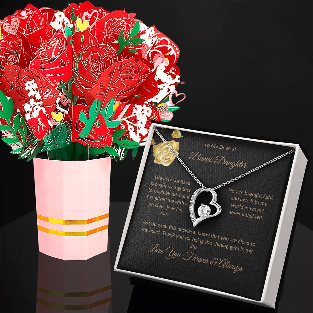 Bonus Daughter "Forever Love Necklace + Sweet Devotion Flower Bouquet Bundle"