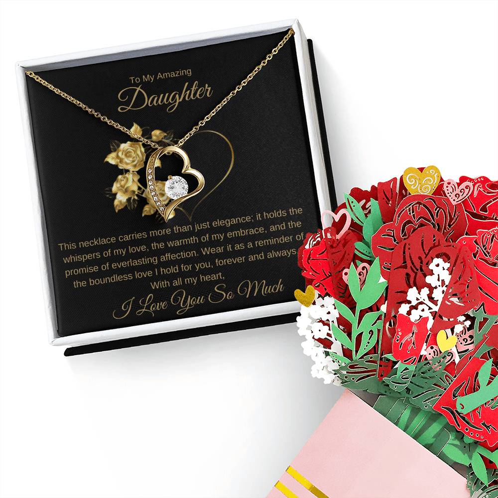 Daughter's Forever Heart Necklace with Message Card & Sweet Devotion Flower Bouquet  Bundle